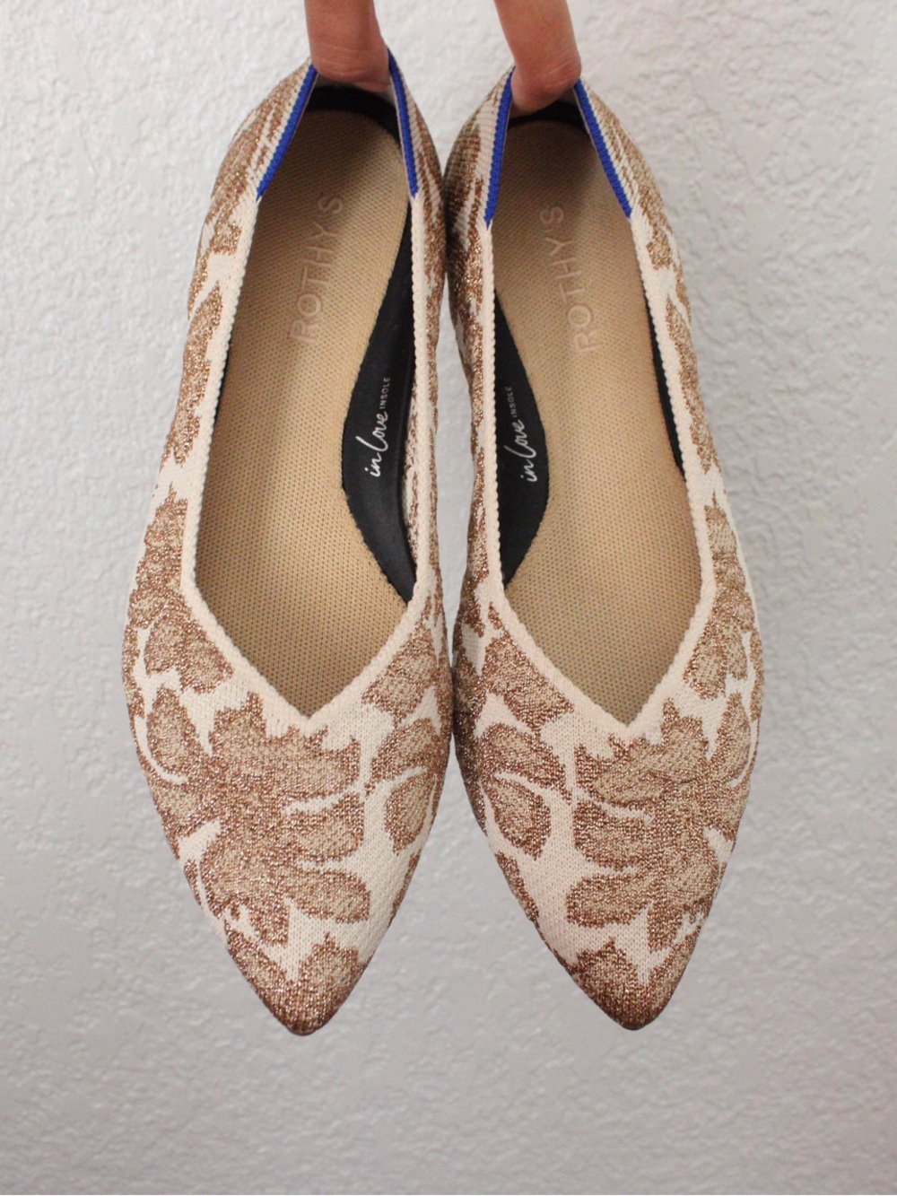 Rothy's The Point II in Gold Chantilly Flats